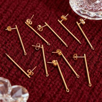 10 件套 304 不锈钢 18k 镀金耳环组件圆柱形耳钉连接器适用于女士不锈钢首饰适合 DIY 珠宝配饰和耳环