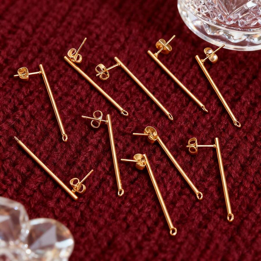 10 件套 304 不锈钢 18k 镀金耳环组件圆柱形耳钉连接器适用于女士不锈钢首饰适合 DIY 珠宝配饰和耳环