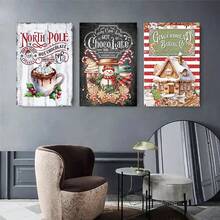 3pcs No Frame Canvas Paintings And Posters, Christmas Fashion Decoration, Coffee Snowman Gingerbread House, Home Decoration, Wall Art, Room Decoration, Home Wall Painting, Ideal Gift, Living Room, Bedroom, Restaurant, Office Decoration