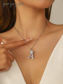 1pc Elegant Crown A-Z Initial Pendant Necklace, Suitable For Women & Girls, Personalized Crystal Zirconia Letter Necklace, Valentine's Day, Mother's Day, Wedding Gift, Fashion Jewelry Accessory, Valentine's Day, Mother's, Christmas Gift