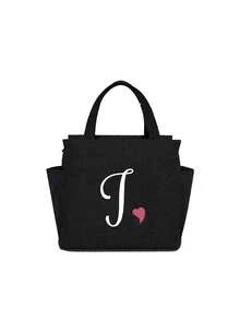 Insulating Lunch Bag, Letter Print Women Cooler Handbags Student Thermal Lunch Bags, For Work Canvas Food Tote Bag, High-Capacity Thermal Bag, For Women Insulated Refrigerated Lunch Box Bag, Picnic Bag, Fridge Bag Name Initials Letter Pattern Cooler Lunch Box ,Ice Pack Food Storage Bag For Traveling Portable Waterproof Bag Insulated Lunch Bag Lunchbox