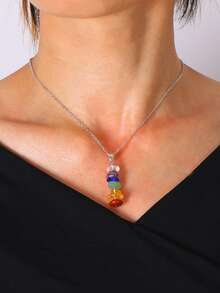 1pc Women's Creative Multi-Color Stone Pendant Necklace, Suitable For Daily Wear And Gift, Comes With Brand Box