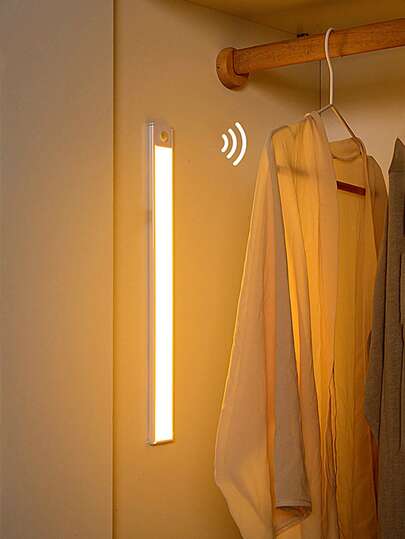 1pc Motion Sensor Wireless LED Light, 3 Color Modes, USB Rechargeable Lamp, Ultra-Thin Smart LED Cabinet Closet Light, Comes With Charging Cable, Suitable For Cabinet, Kitchen, Bedroom, Staircase Lighting