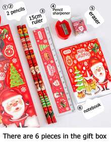 Christmas Gift Stationery Set - 6-Piece Portable Pencil Case With Santa, Reindeer And Holiday Designs - Perfect For Students And Office Use - Perfect Christmas Gift, Holiday Design, Durable Plastic, Stationery Gift Box, Calligraphy And Stationery Set, Stationery Countdown Calendar, Christmas Pens, Stationery Set, Pens, School Stationery, School Supplies, Stationery Projects, School Accessories