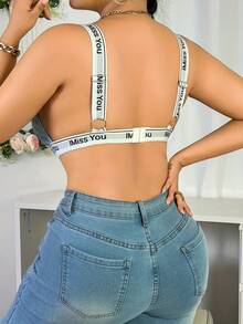 Sujetador sin espalda de escote en V azul claro, de tela cómoda y agradable a la piel, adecuado para varias ocasiones