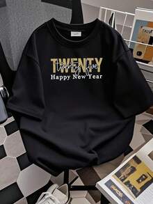 180g pure Cotton Venti venticinque Felice anno nuovo svg, Maglietta di Capodanno svg, File di taglio divertenti di Capodanno, Maglietta regalo di Capodanno svg, Ciao 2025, File digitali streetwear women Summer Women Top Graphic Tees Stylish Casual fashion Unisex - Negro - Ver 2