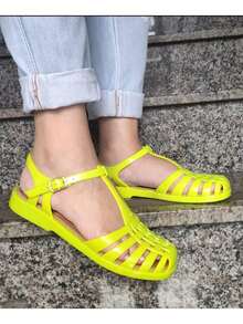 Women's Silicone Sandal With Buckle, Injected PVC Spider Sandal, Women's Closed-Toe Slippers - Màu vàng - Xem 2