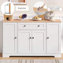Multifunctional Kitchen Buffet – 138cm Sideboard With Drawer, Shelf Doors And Adjustable Shelves – Modern Design With Tip-Over Protection, For Kitchen, Living Room And Family Room. - 自然色+白色+MDF - 查看 9
