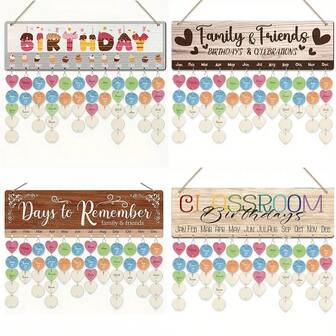 1 pieza Tablero de cumpleaños familiar de madera DIY, placa recordatoria de cumpleaños montada en la pared con 100 etiquetas de madera, gran regalo para mamá y abuela, decoración de cumpleaños, placa calendario para el aula