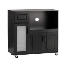 SoBuy FSB78-SCH, Sideboard Microwave Cabinet Kitchen Dining Room Storage Cabinet Cupboard On Wheels, Kitchen Storage Trolley, Black - Black - View 9