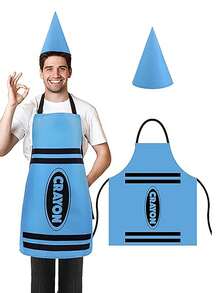 2PCS Colorful Crayon Apron And Funny Gnome Cone Hat Set, Suitable For Adult Costume Party, Halloween Party And Christmas Group Cosplay Outfit, Unisex World Book Day Costume - Multicolor - View 7