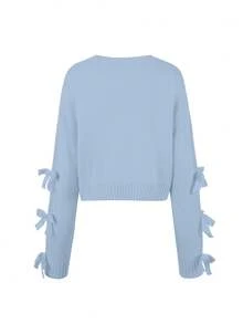 Joy Knit Women's New Autumn/Winter Knitted Top - Casual Minimalist Sweet Versatile All-Match Tops - Bowknot Sleeve Short Loose Crew Neck Pullover Sweater - Office Outfits For Women - Going Out Tops - Travel Outfit Airport