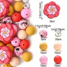 70pcs Colorful Flower Silicone Bead Set - Ideal For DIY Crafting Keychains, Necklaces, Bracelets, Decorative Pens, Jewelry And Pendants