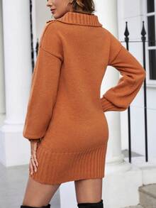 Vestido de punto de unicolor casual, otoño/invierno - Marrón - Ver 4