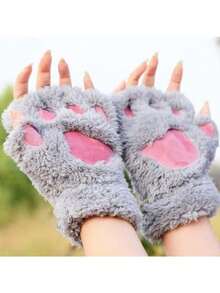 1pc Cat Paw Design Half Finger Gloves, Warm & Cute Accessory, Practical Winter Warmer, Birthday Party Gift, Daily Use, Creative Gift For Girlfriend
