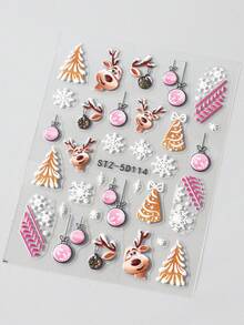 2 pezzi Adesivi per unghie natalizi con renne e Babbo Natale, decorazioni a rilievo 5D a fiocchi di neve, per manicure festive, decorazioni per unghie 3D per il Natale