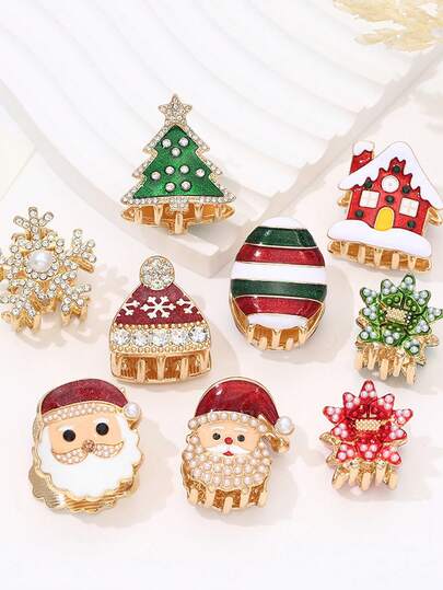 1pc Women's Christmas Series Hair Clips Set, Adorable Santa Claus, Rhinestone Snowflake, Hair Claw Alloy Hair Claws, Suitable For Christmas Party, Daily Wear, Birthday Party, Holiday Events, Valentine's Day, School, Teachers, Hair Styling Tools, Women Hair Accessories, Hair Clips, Women's Christmas Party Accessories Winter Hair Clutch Elegant Claw Clips