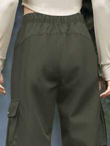 女士防水软壳工装裤 - 防风徒步裤，户外登山裤，宽松冬季慢跑裤，适合徒步、跑步、露营和休闲穿着，直筒裤型，带抽绳裤脚，春季款 - 軍綠色 - 查看 6