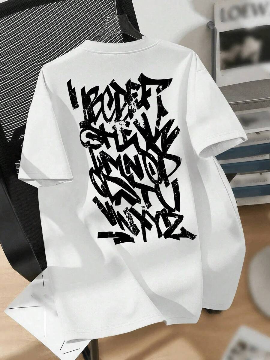 Graffiti Letters T-Shirt Unisex Men's Women's Blouse 100% Cotton Premium Top Street Wear New Release Immediate Shipping Various Colors!! Plus Size - 白色 - 查看 1