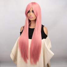 Parrucca dritta lunga 32 pollici in capelli sintetici resistenti al calore, con frangia, colore rosa chiaro, adatta per cosplay, Ognissanti, feste e festival musicali