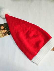 1pc Christmas Holiday Costume Hat, Christmas Santa Claus Costume Hat, Holiday Celebration Pom Pom Knit Beanie, Christmas Hat, Red Santa Hat, Autumn/Winter Warm Hat, Knit Brimless Portable Hat, Versatile Cap