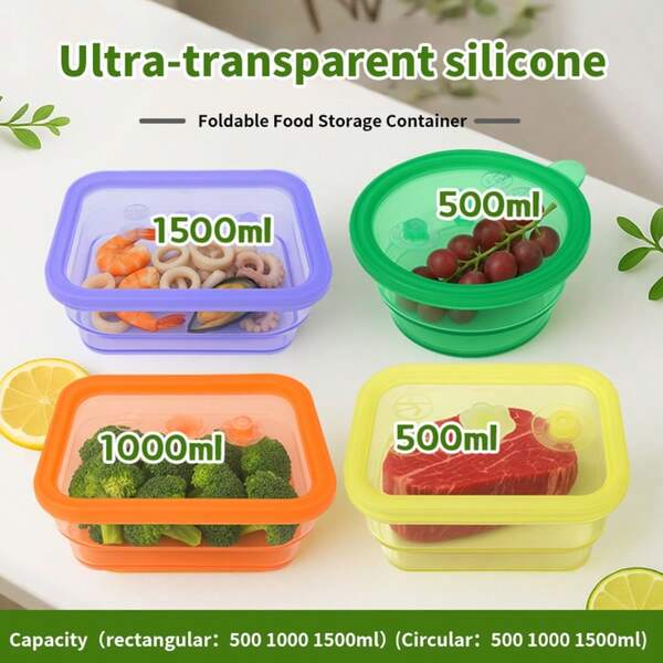 Silicone Food Storage Container Highly Transparent Foldable Food Portion Box Outdoor Food Preservation Container Microwave- Silicone Storage Box
