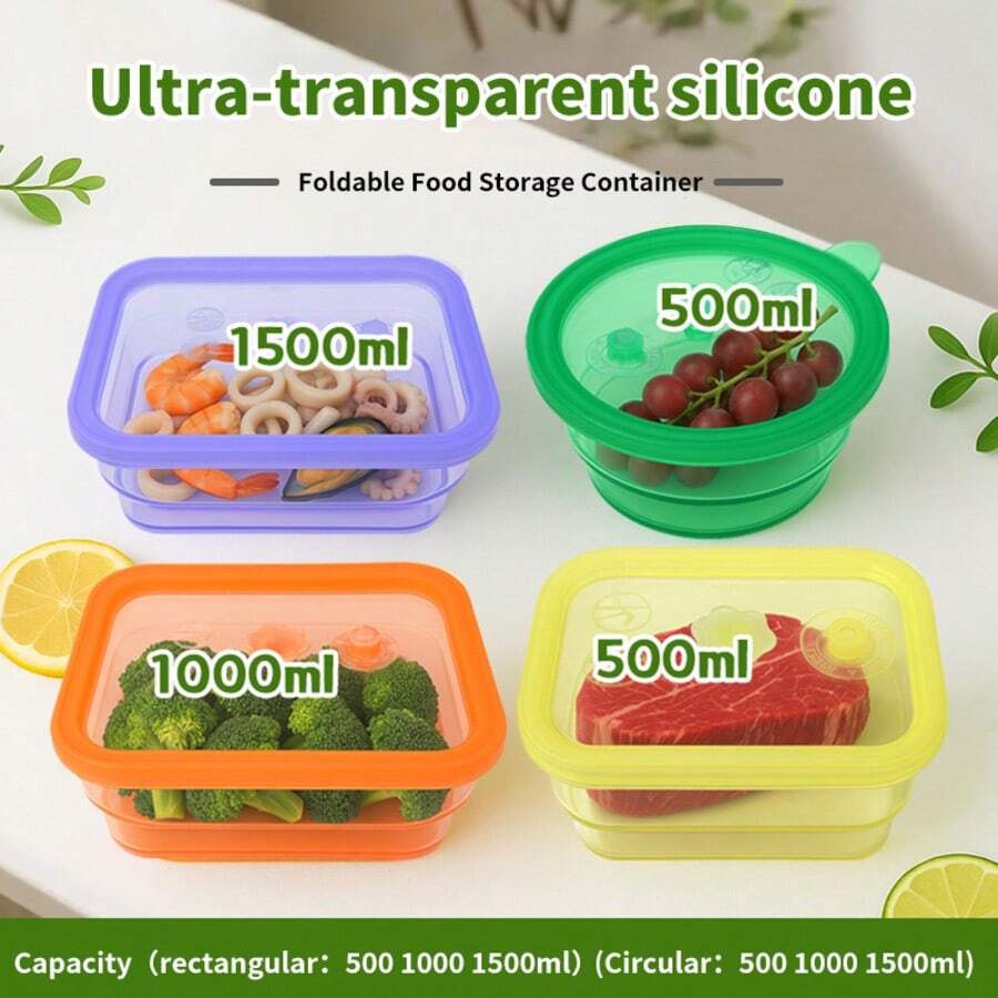 Silicone Food Storage Container Highly Transparent Foldable Food Portion Box Outdoor Food Preservation Container Microwave- Silicone Storage Box - Multicolor - View 1