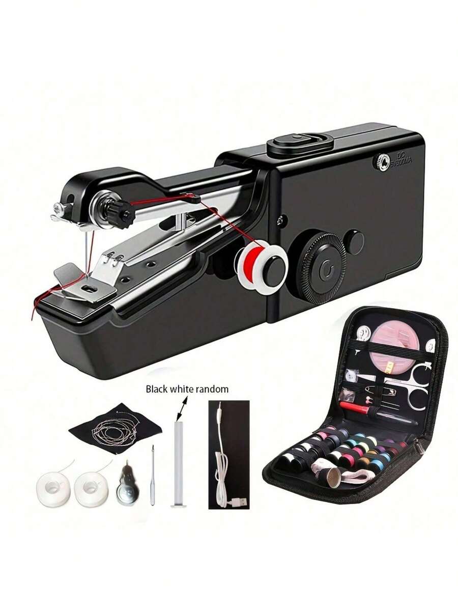 Mini Portable Electric Handheld Sewing Machine,Compact & Lightweight For Home, Travel, DIY,Quick Stitching And Versatile With Black And White Color Options - màu đen - Xem 1