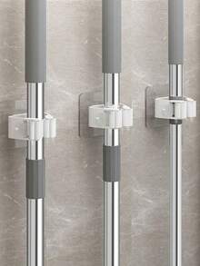 4 piezas Soporte para fregona sin taladro, gancho autoadhesivo para escoba, gancho adhesivo multifunción para baño, clip para escoba - Multicolor - Ver 5