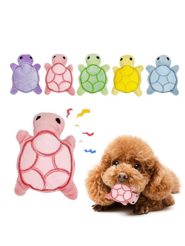 Cute Turtle & Dog Mini Plush Toys, Dog Chew Toys, Squeaky, Soft, Beneficial For Dental Health, Suitable For Puppies & Kittens, No Battery Required