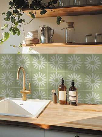 10pcs Ceramic Tile Stickers, Matte Finish, Home Decor Vintage Waterproof Removable Wall Stickers, DIY Bathroom Kitchen Decor - 15*15cm, 20*20cm