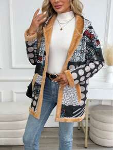 معاطف نسائية شتوية من الفليس مع جيوب وسحاب، بتصميم لوني مجزأ