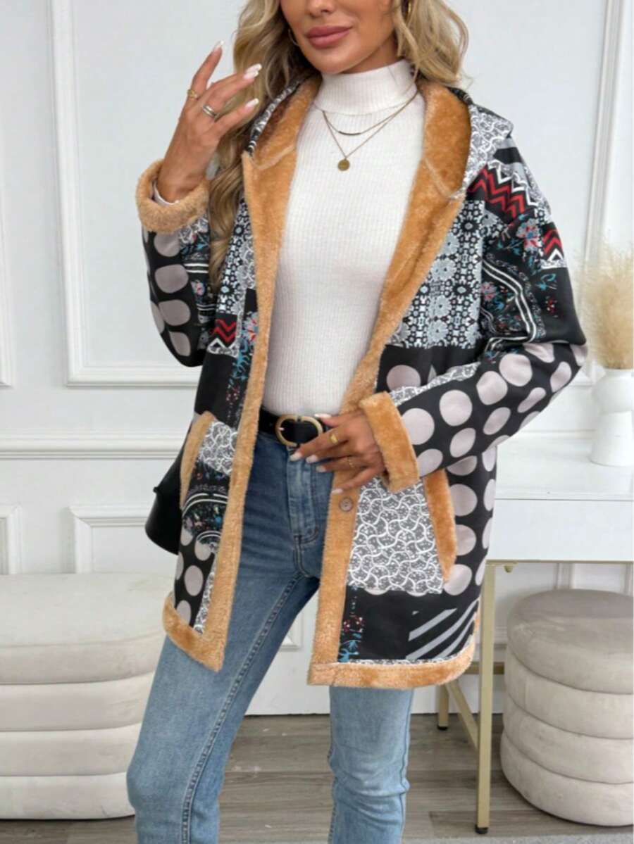 معاطف نسائية شتوية من الفليس مع جيوب وسحاب، بتصميم لوني مجزأ