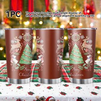 1pc 20oz Stainless Steel Insulated Water Bottle, Printed With Christmas Tree And Cartoon Animal Patterns, And Printed With English Letter Patterns, Decorated With Snowflakes And Stars, Can Be Used In Many Scenes, A Good Choice For Personal Use Or Giving As A Gift, Christmas Or Birthday Gift.