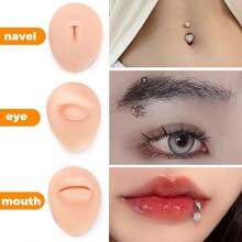 仿真硅胶穿刺练习模型，软硅胶柔性模型身体部位展示套装练习教学道具，3D仿真人体穿刺工具，耳、眼、鼻、口、舌、肚脐初学者穿刺。 - 杏色 - 查看 6