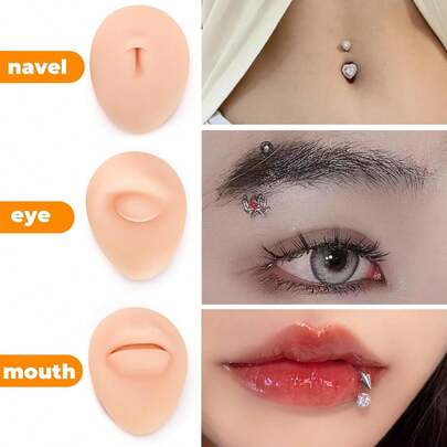 仿真硅胶穿刺练习模型，软硅胶柔性模型身体部位展示套装练习教学道具，3D仿真人体穿刺工具，耳、眼、鼻、口、舌、肚脐初学者穿刺。