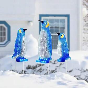 1 st blå pingvinträdgårdsskylt - vattentät, lämplig för jul- och nyårsdekorationer, gräsmattor och trädgårdar, väderbeständig, enkel att installera, för att utöka din trädgård.