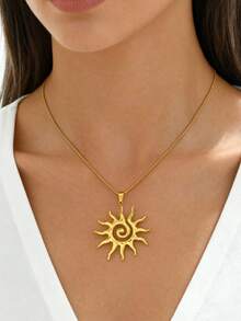 1件复古太阳图腾吊坠项链，女士不锈钢链项链，日常派对首饰礼品，18K金