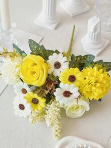 1/3 Bunga Buatan, Mawar Sutra, Daisy, Buket Dandelion, Cocok untuk Pernikahan, Dekorasi Rumah, Pesta, Hiasan Meja. - Kuning - View 6