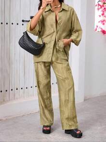 Seelio Summer New Arrival Women's Fashion Jacquard Casual Pants, European And American Style - Olive Green - View 4