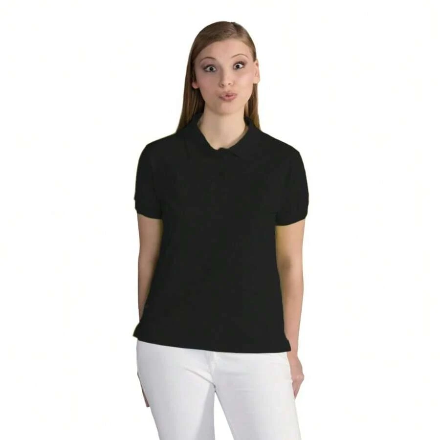 Ladies Cotton Short Sleeve Polo Shirt (Black) - Coffee Brown - View 1
