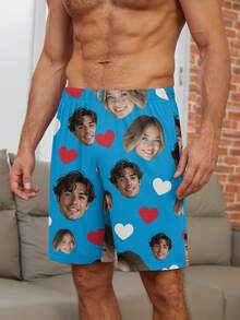 定制男士短睡裤，肖像印花针织面料，节日礼物和日常穿着