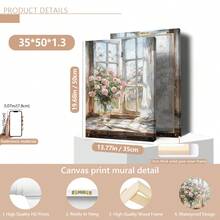 1 pièce Peinture sur canevas suspendue, peinture décorative montée, affiche, peinture murale, peinture à l'huile de rose rose et de rebord de fenêtre, décoration de chambre de fille, peinture murale de fleurs de printemps, décoration de salon esthétique, peinture de fleurs roses, décoration d'arrangement de plantes, décoration de thème de printemps, décoration de maison de printemps. Art mural sur canevas, art de fille funky, art de citation inspirante, décoration intérieure.