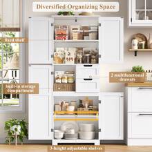 Tall Bathroom Cabinet, Tall Bathroom Cabinet With 4 Doors And 2 Drawers, Tall Kitchen Cabinet For Living Room, Kitchen, Dining Room, Office, 164.5 X 60 X 30 Cm, White - 白色 - 查看 3