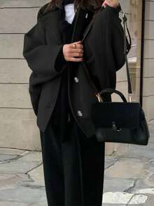 Manteau ample élégant pour femmes, col à revers, boutons devant, poches, couleur unie. Minimaliste et , pour l'automne/l'hiver