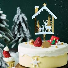 1pc/3pcs/6pcs Acrylic Merry Christmas Snowman Elk Cake Toppers,For Christmas Theme Party DIY Cake Dessert Baking Decorations