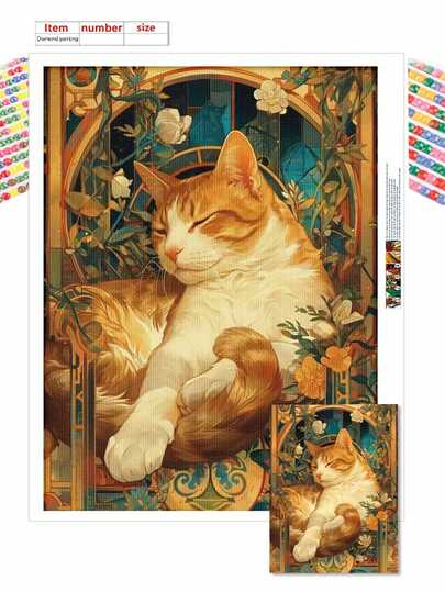 1 Piece Kitten Diamond Art Painting Art Kit, DIY 5D Round Diamond Mosaic Making Crafts, Festive Decoration, Home And Office Wall Decoration Gifts For Adults And Craftsmen