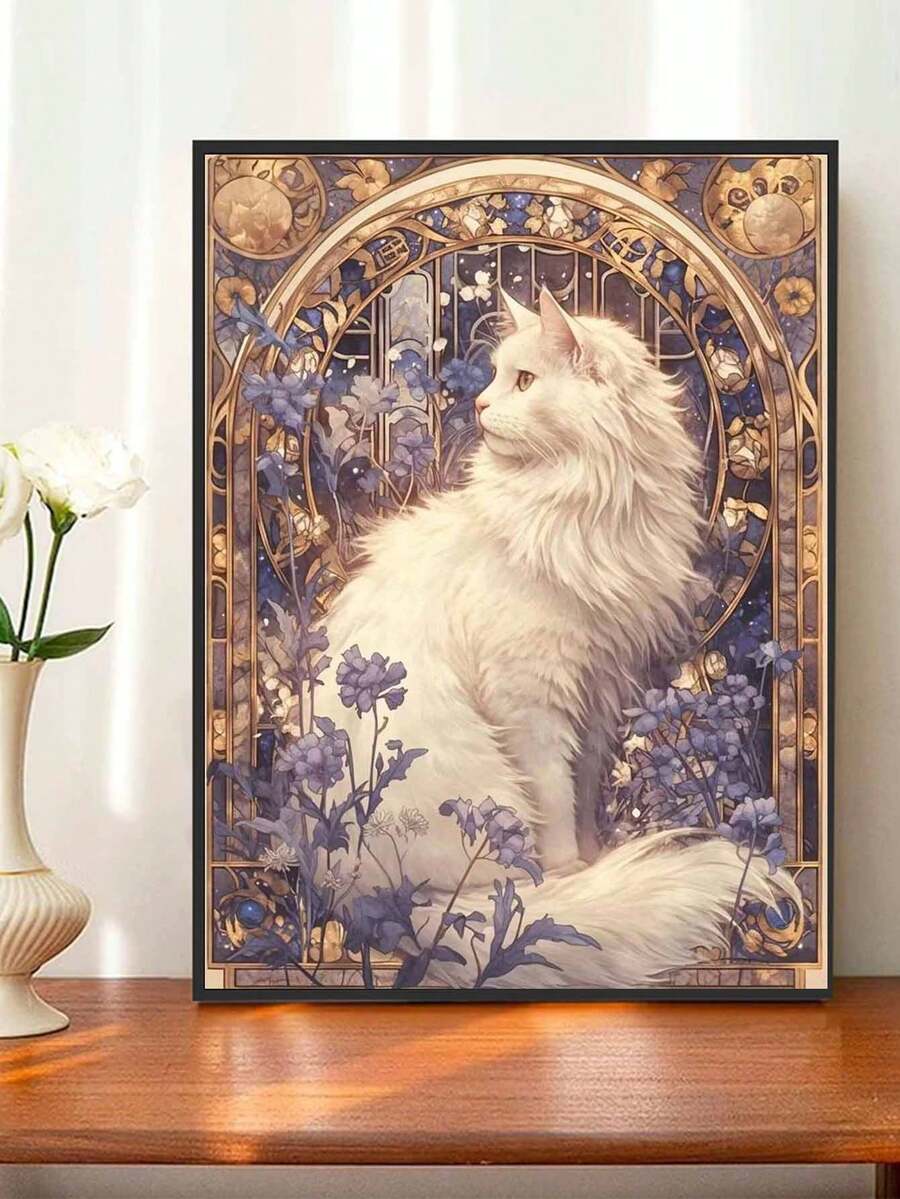1 Piece Kitten Diamond Art Painting Art Kit, DIY 5D Round Diamond Mosaic Making Crafts, Festive Decoration, Home And Office Wall Decoration Gifts For Adults And Craftsmen - Multicolor - View 1