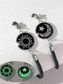 一对欧美时尚日月图案不锈钢宝石友谊手链，夜光手链 - 彩色 - 查看 1