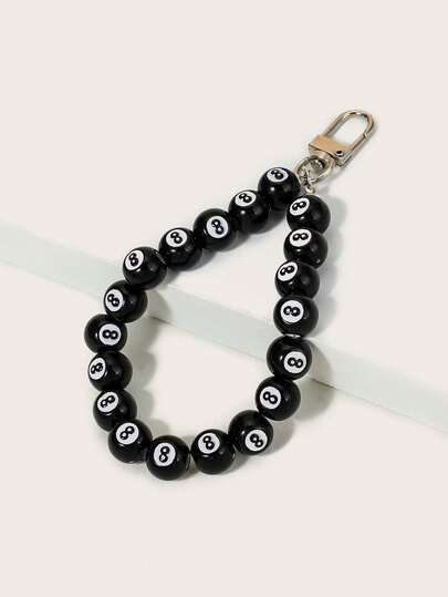 1 pieza Accesorio de moda negro universal con 8 cuentas, colgante minimalista y elegante, llavero con dije para bolso